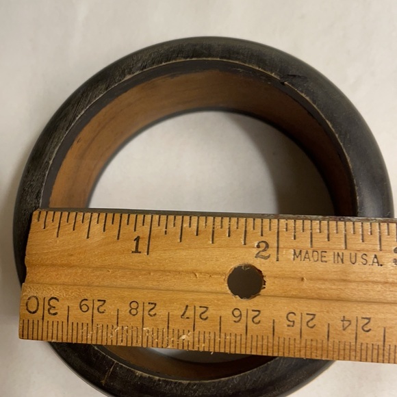 Vintage Wood With Bone Inlay Bangle Bracelet - Picture 9 of 11